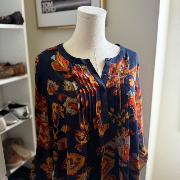 Anthropologie Meadow Rue Blue and Orange Colorful Patterned Blouse Size M - Picture 6 of 10